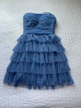 Macy's Strapless Tiered Navy Blue Tulle Dress